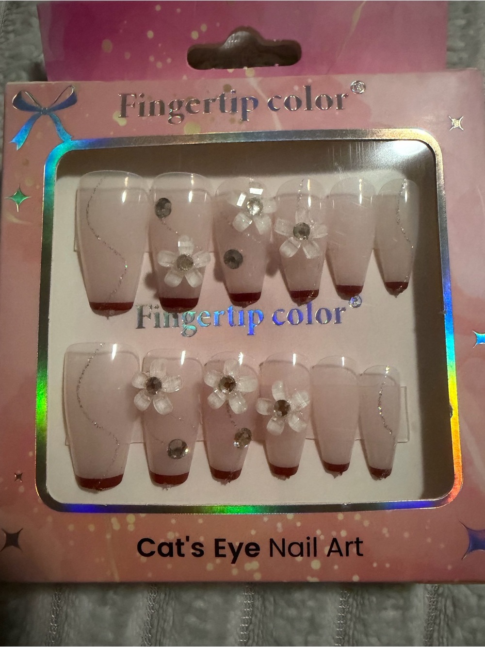 Pink Floral Cat's Eye Press-On Nails